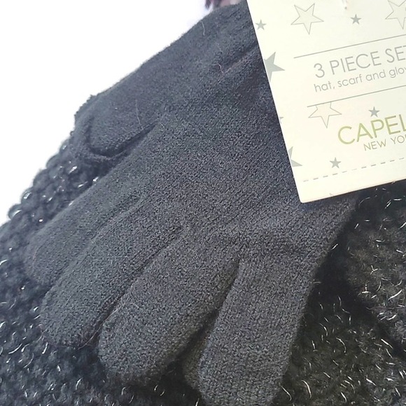 NEW! CAPELLI 3pc. Knit Triangle Scarf, Pom Pom Hat & Glove Gift Set! - Picture 4 of 10